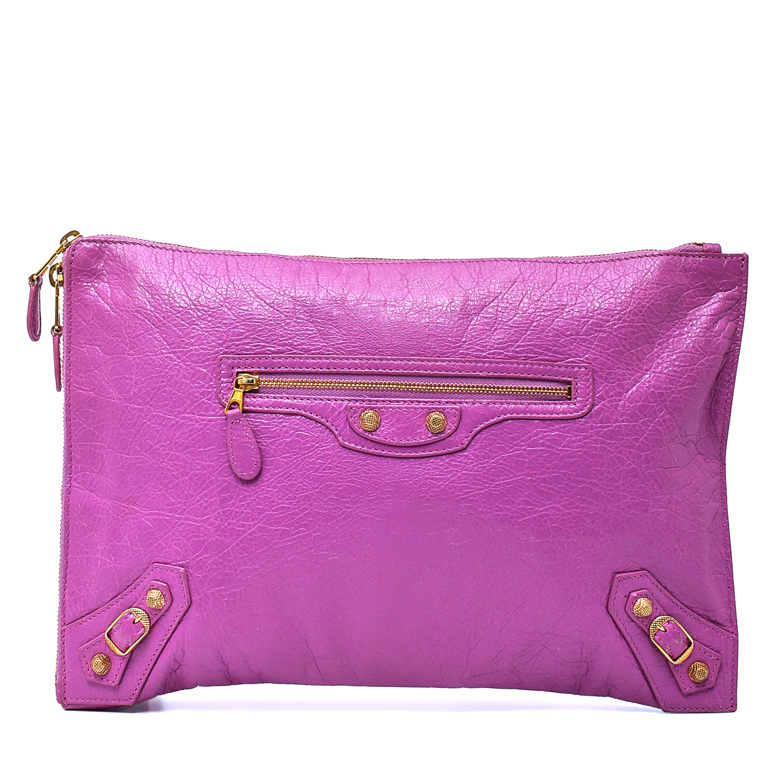 Balenciaga - Pink Lambskin Leather Motorcycle Clutch Bag